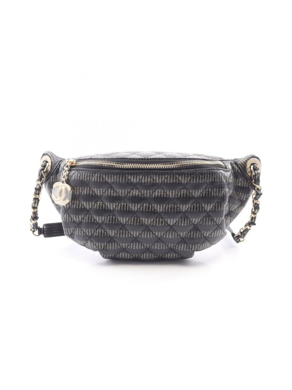 Chanel Waist Bag Quilted Black Gold Silver Leather Chain